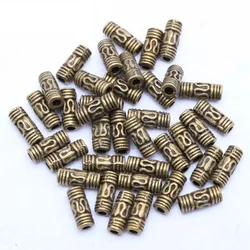 50Pcs 8x3mm Antique Silver Gold Tone Column Tube Spacer Metal Tibetan Beads Needleworks For DIY Bracelets Jewelry Making Finding