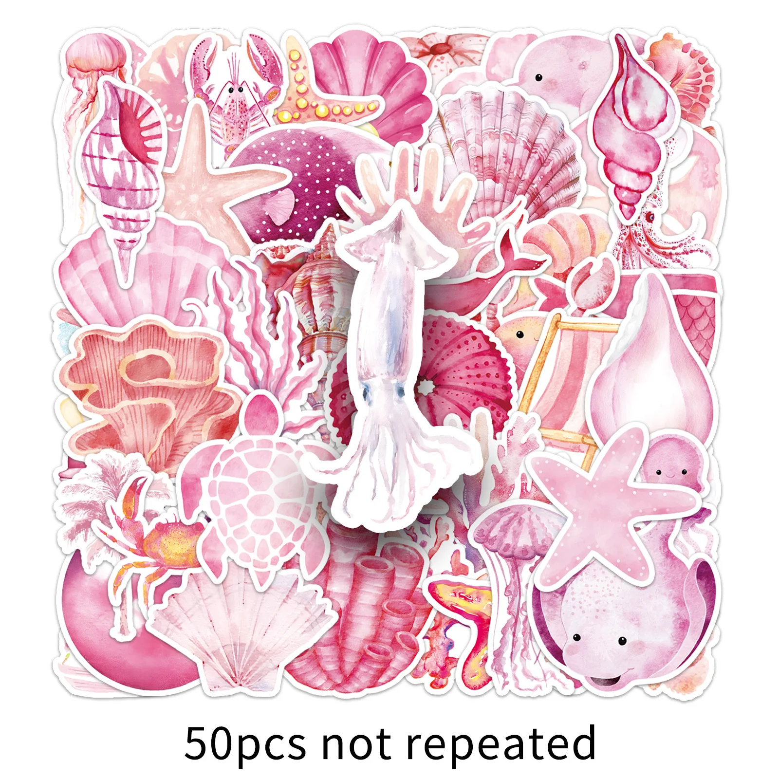 50 قطعة من ملصقات خربش المحيط الوردي كارتونية لطيفة وممتعة وشخصية إبداعية لتزيين سجل القصاصات ودراجة الجيتار هدية لعبة أطفال