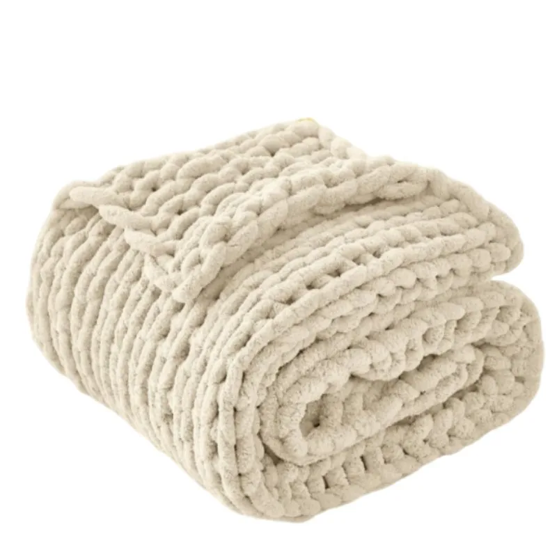 

Chunky Knit Throw Blanket,Knitted Throw Chenille Blankets for Bed Couch, Handmade Cream White Crochet Blanket Big Thick Blankets