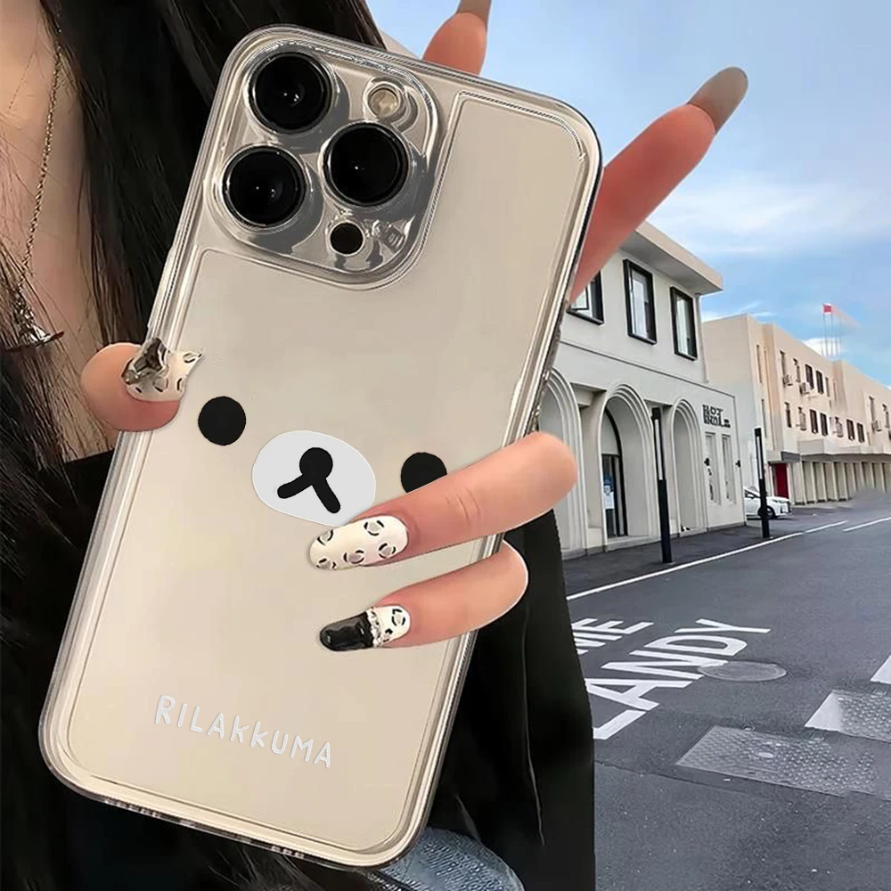 Fashion Cute Cartoon Rilakkuma Bear Phone Case For iPhone 16 15 14 13 12 11 Mini Pro Max X R 7 8 Transparent Soft TPU Back Cover