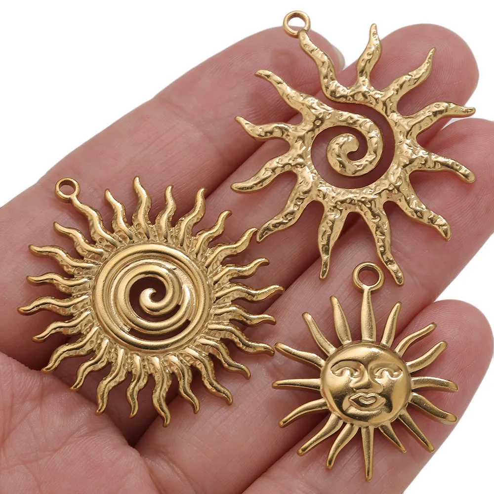 5pcs PVD Gold Charms Stainless Steel Sun Charm Vintage Round Embroidery Pendant Findings for DIY Earring Necklace Jewelry Making - view 6