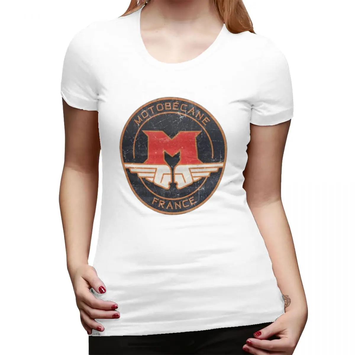 Camiseta feminina motobecane retro emblema verão manga curta camisetas o pescoço algodão t camisas roupas topos streetwear