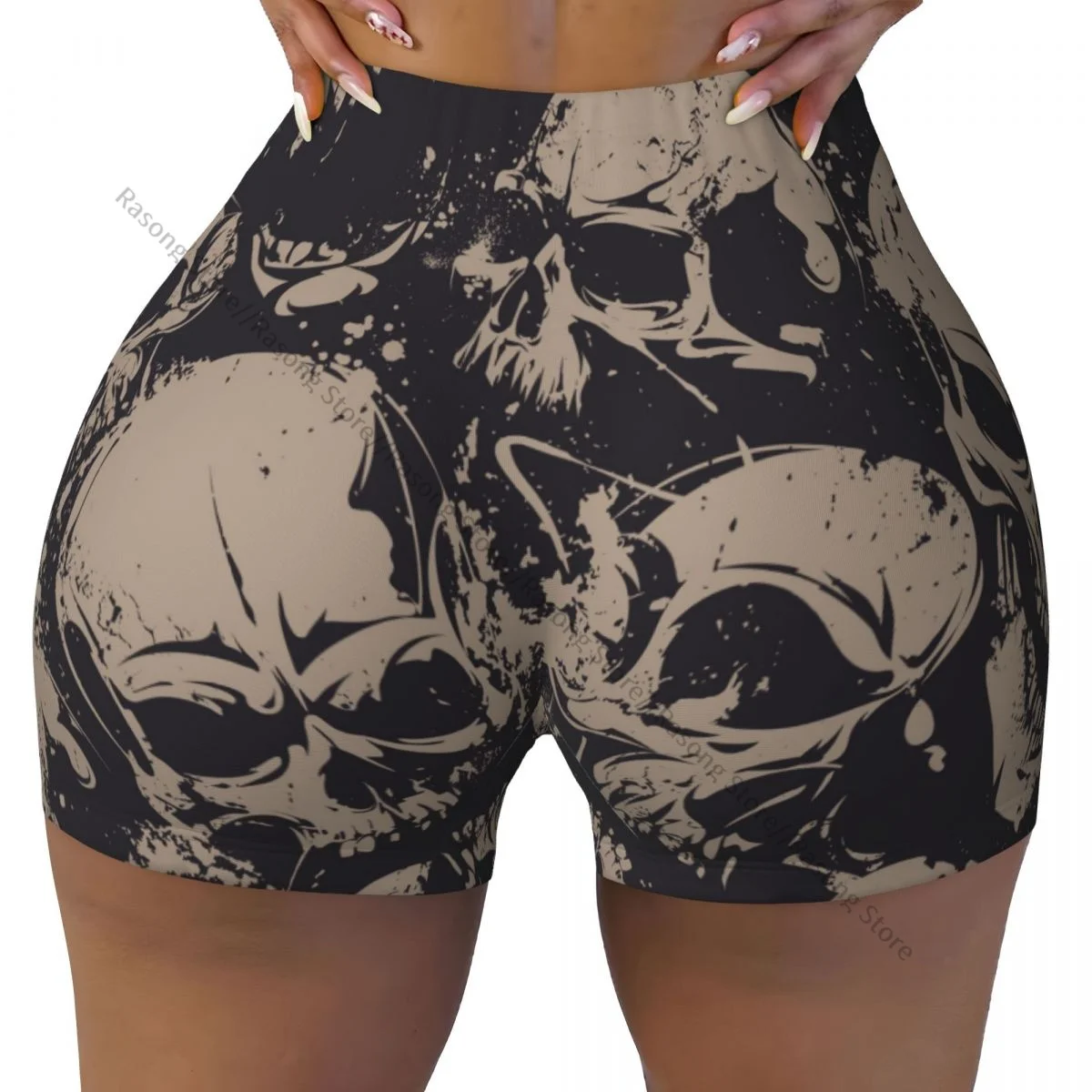 Spandex Yoga Shorts for Women Grunge Skulls Workout Booty Shorts