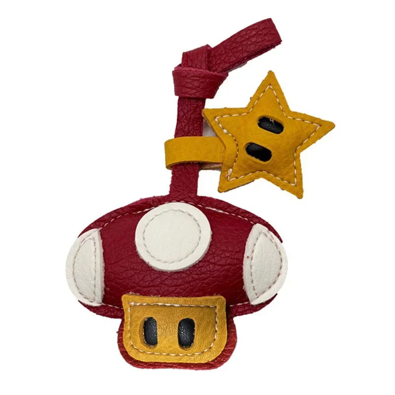 5pcs Leather Mushroom Star Charms Accessories Train Pendant for Backpack Car Key Matching Decoration Pendant