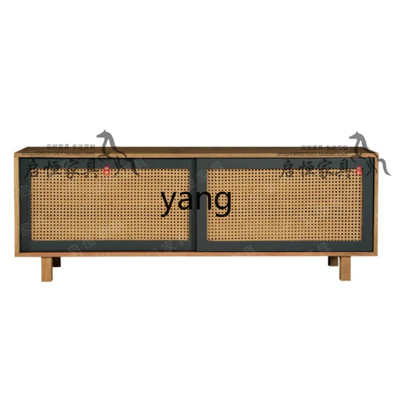 

LTT Nordic solid wood rattan TV cabinet New Chinese living room audio-visual cabinet Small apartment decorative floor cabinet