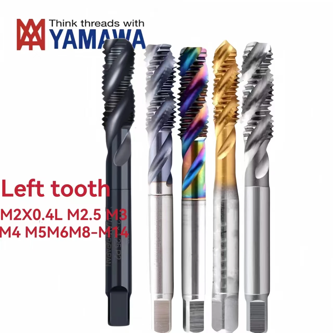 Japanese YAMAWA Metric Left Teeth Spiral Fluted Taps M2X0.4L M3 M4 M5 M6 M8 M10 M12 M16X2L  Fine Teeth Cross Teeth Machine Tap