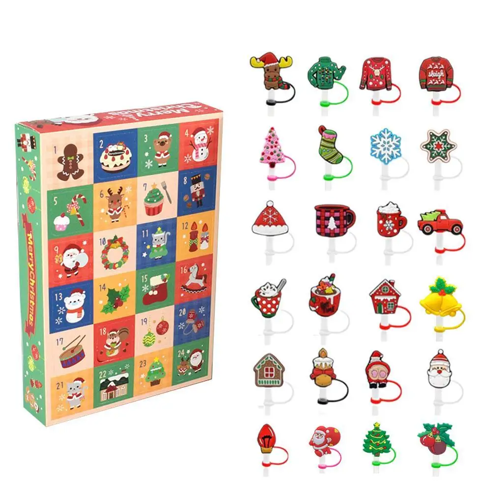 Christmas Surprise Gift Box Silicone Straw Cap 24 Grids Child Countdown Boxes Creative Design Advent Calendar Box