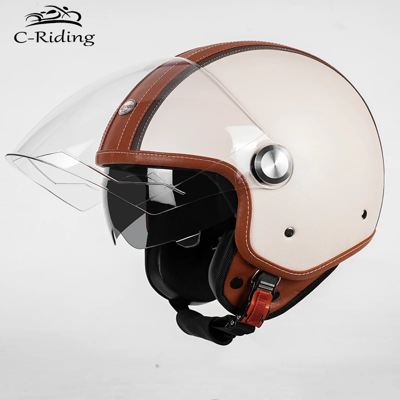 

Retro White Orange Motorcycle Helmet 3/4 Open Face Lightweight Yet Durable Shell Security assurance for Enhanced Rider Comfort