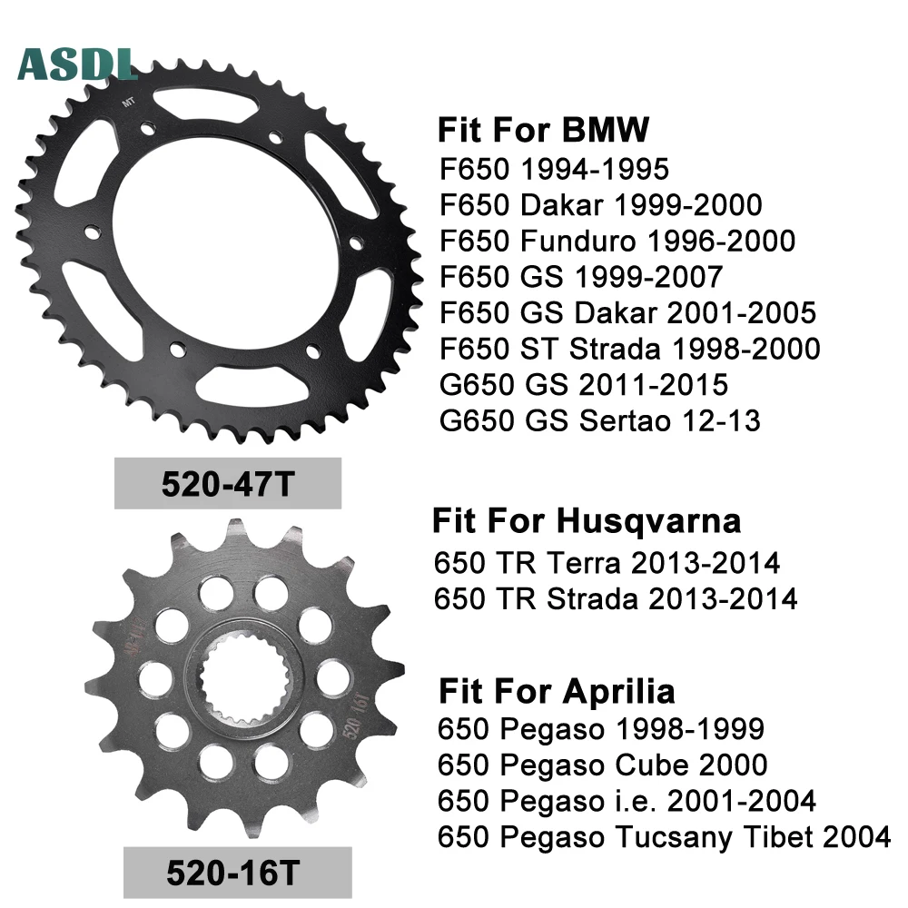 

Motorcycle Front and Rear Sprockets for BMW F650 Dakar Funduro F650 GS F650GS G650GS For Husqvarna 650 TR For Aprilia 650 Pegaso