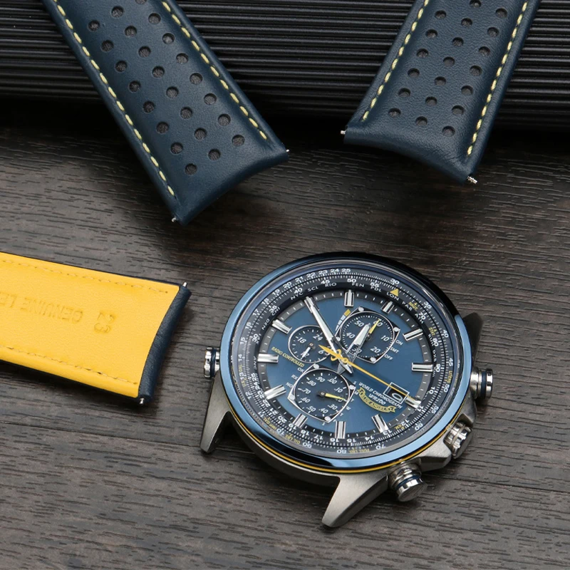 22mm 23mm Blue color Genuine Leather Watchband Strap For Citizen AT8020-54L/8020-03L/JY8078 Curved End Men's Watchband