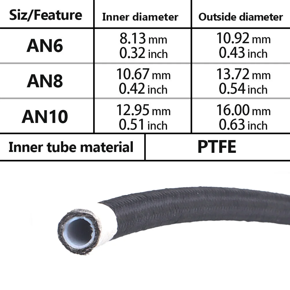 Fitting Adapter AN6 Hose Braided PTFE Brake Hose Fuel Oil Line Kit 3m/10ft Oil Cooler Car Hose Pipe Hose with 7pcs Hose Fitting