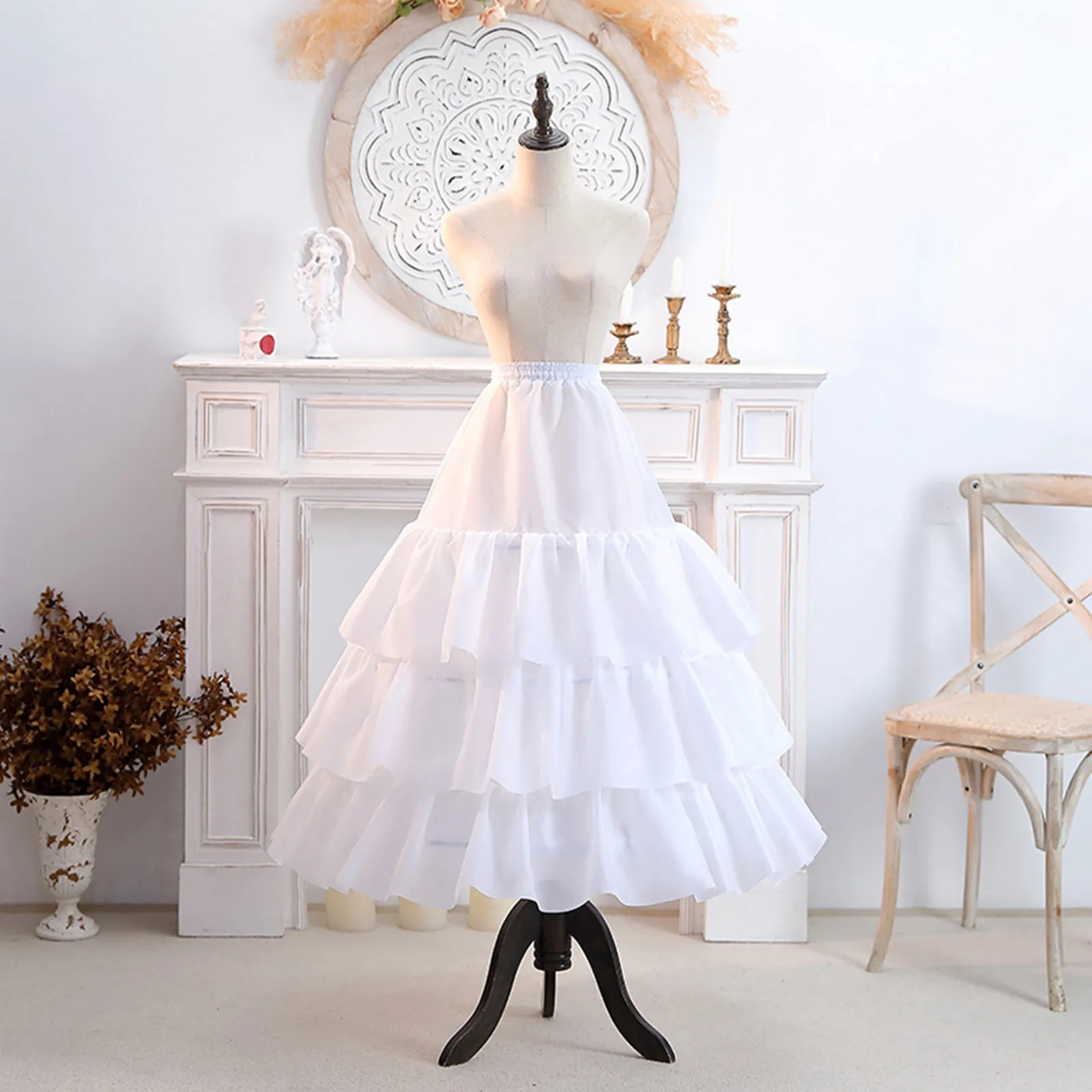 Steel Hoop Layer Large Petticoat Wedding Skirt Formal Gowns Ruffle Skirts Women Wide Diameter Elastic Waist Solid Underskirt