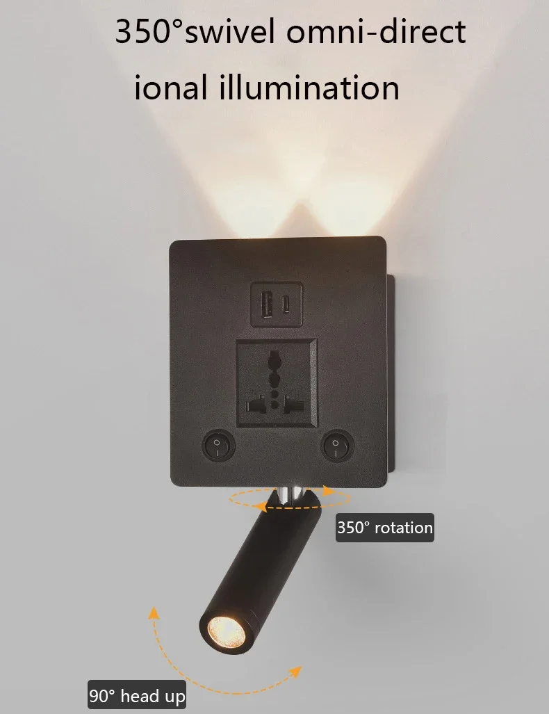 

USB Charging Led Night Light with Spotlight Rotatable Wall Sconce Light With Socket Vintage Wall Lamp for Hallway Bedroom
