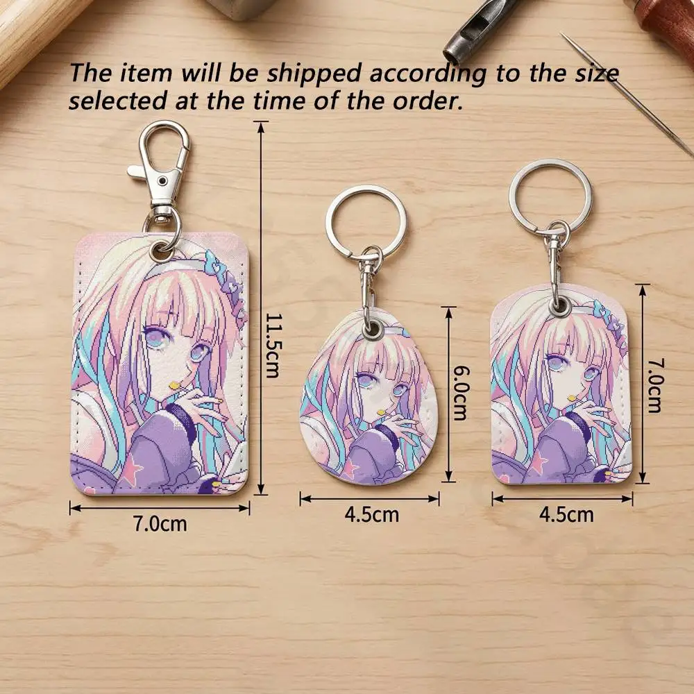 NEEDY GIRL OVERDOSE KAnge Rectangle Card Case Keychain Access Card Bag Key Tag Ring Leather Card Holder Key Ring Access view 5