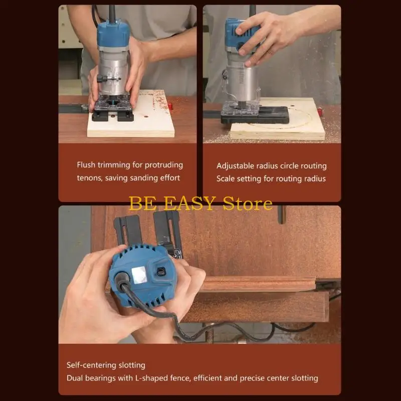 E28F Woodworking Slotting Guide Tool with Clear Base, Locking Knobs, and Rollers for Grooving Support, Trim Work, Guided