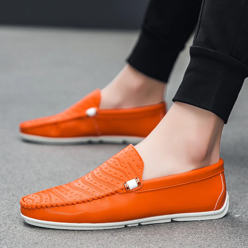 Trendy Flat Green Loafers Man Fashion Slip-on Casual Shoes For Men Soft Comfortable Breathable Non-slip Men's Leather Moccasins
