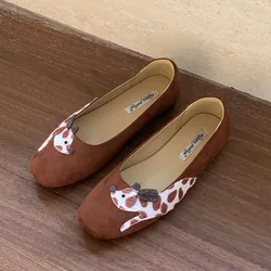 Fashion Mary Jane Shoes Women Flats Ballet Cow Suede Girl Style Ballerina Leather Green Retro Moccasin Casual Ladies Ballerins