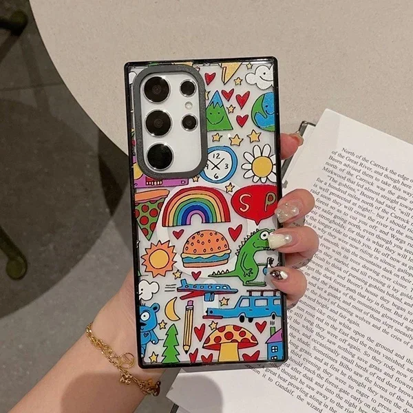 Магнитный акриловый чехол с черной рамкой Colorful Monsters для Samsung Galaxy S25 S24 S23 Ultra Plus S25 + S25U, защитный чехол