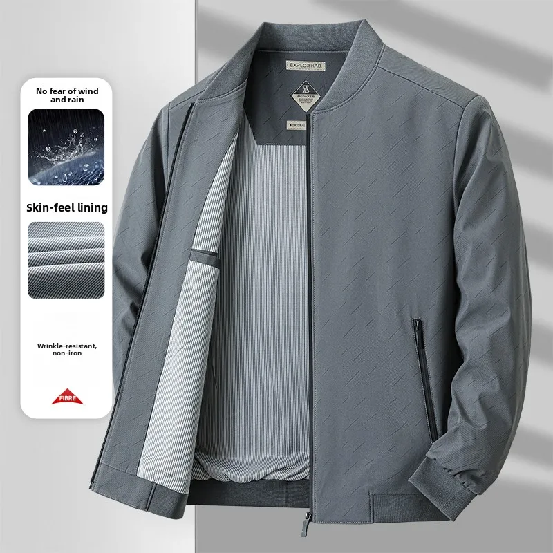 

Spring 2026 Men's Faionable Pure Color Windproof Jaet Baseball Collar All-Match Outerwear Stand Fit Long Sve Polyester