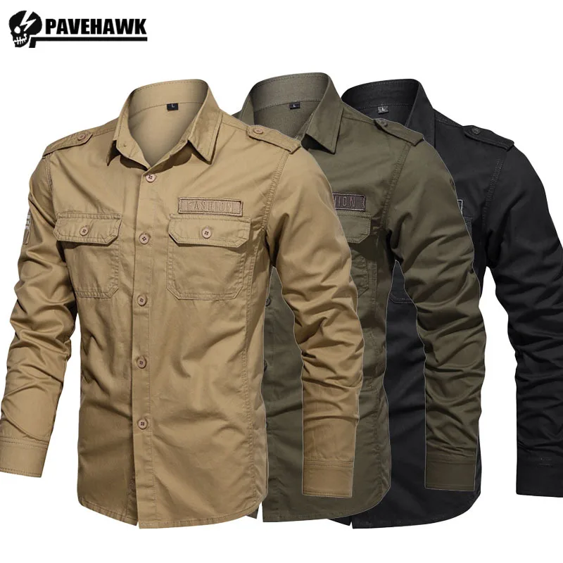 

Outdoors Combat Cargo Shirts Mens Multi Pocket Buttons Embroidery Tactical Tooling Tops Big Size 6XL Solid Long Sleeved Shirt