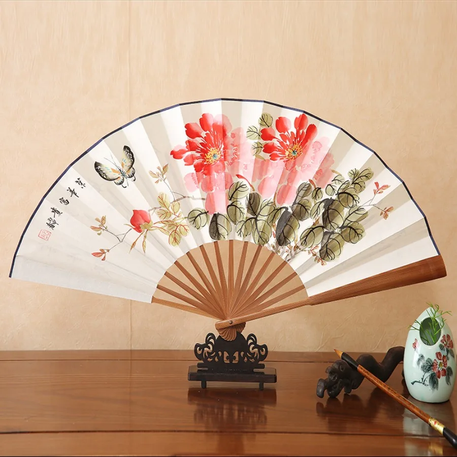 

1Pcs Chinese Style Retro Folding Silk Fan Decorative Men Pocket Bamboo Handle Hand Held Fan Party Favors Home Decoration Crafts