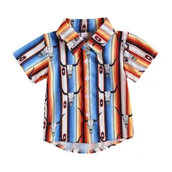 Children Clothes Girls Boys Shirt Short Sleeve Cartoon Collar Shirts Bull Print Street Party Casual Loose Summer Tops