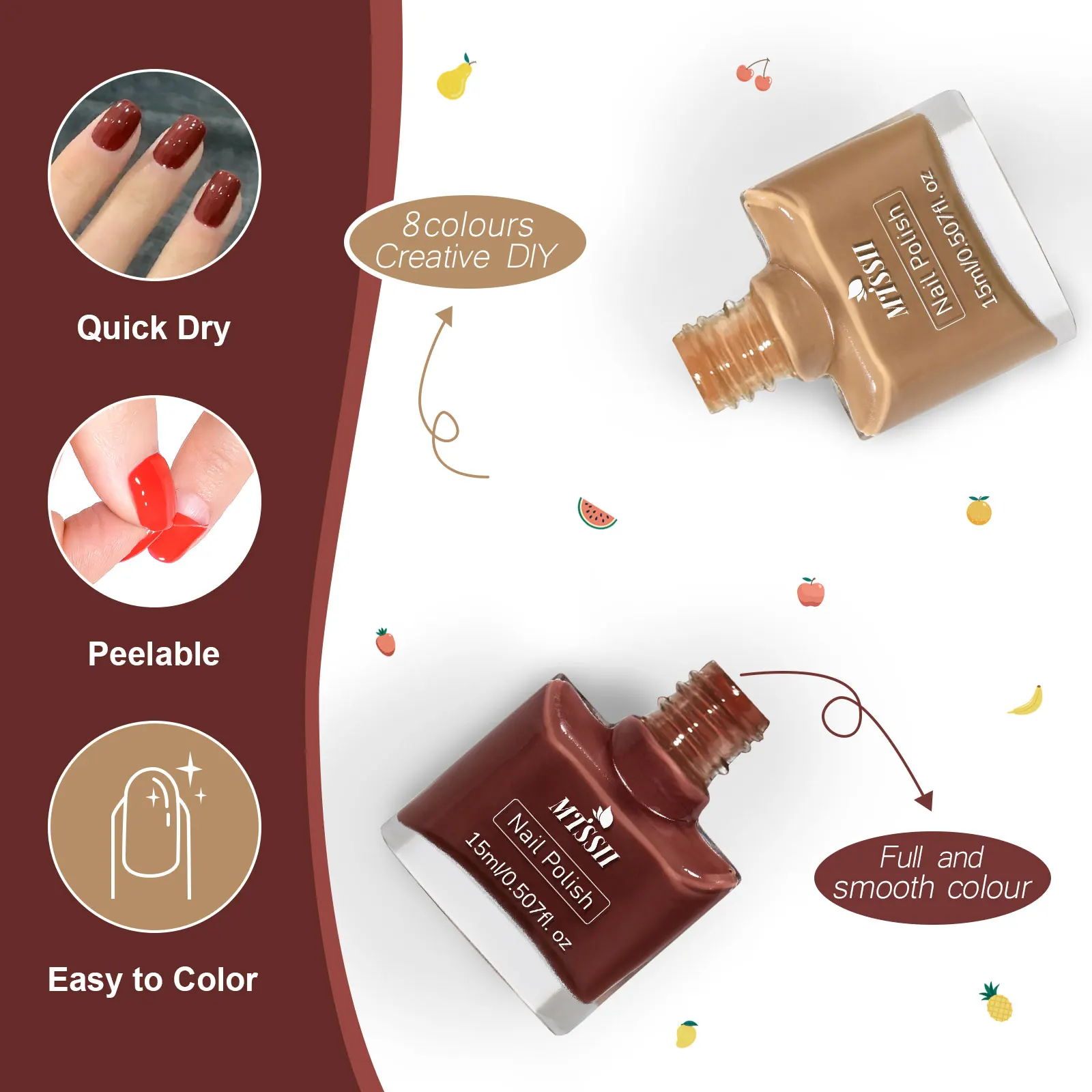 Vernis à ongles à base d'eau, longue durée, séchage rapide, pas besoin de lampe pour guérir les ongles, fournitures de manucure, 8 pièces/ensemble 15ml