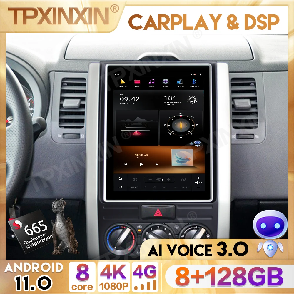 

10.4" Qualcomm Tesla CarPlay Android 11 For Nissan X - Trail X Trail 2 T31 2007 + Car Radio Multimedia Player Navi GPS Head Unit