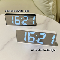 Mirror Digital Alarm Clock LED Clock Temperature Calendar Display USB Battery Dual Power Adjustable Brightness Desk Clock