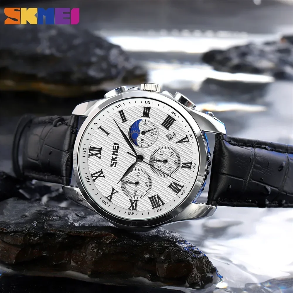 Skmei Casual Quartz Wristwatches Waterproof Stopwatch Date Clock Male Montre Homme Creative Moon Phase Sport Mens Watches 9260