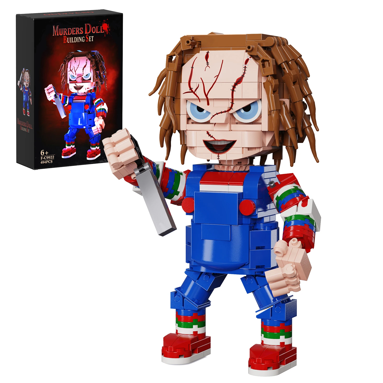 Horror Doll Chucky Building Blocks Horror Movie Clown Figures Model Kit Toys Halloween Decoration Gift  For Fans Kids Adults