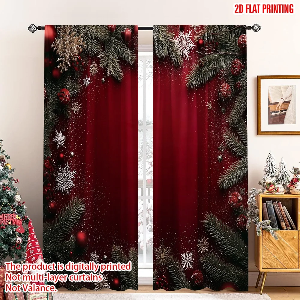 2 قطعة 2D الطباعة المسطحة عيد الميلاد الساخن ستائر الحفلات عيد الميلاد الأضواء الرقمية المطبوعة البوليستر الستائر احتفالية ل