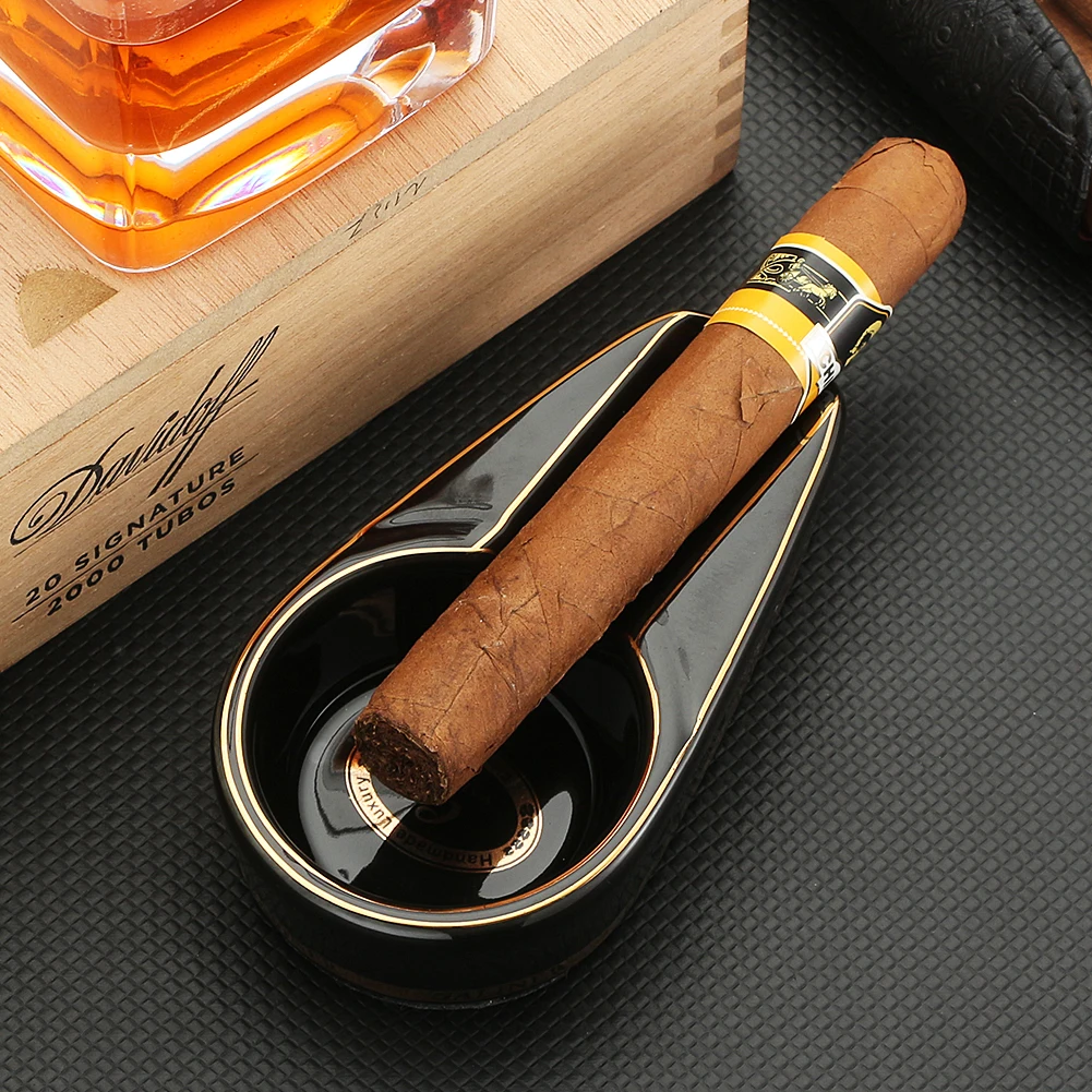 GALINER Travel Cigar Accessories Set Metal Butane Gas Lighter Cigar Cutter Tobacco Guillotine Home Ceramic Cigar Ashtrays