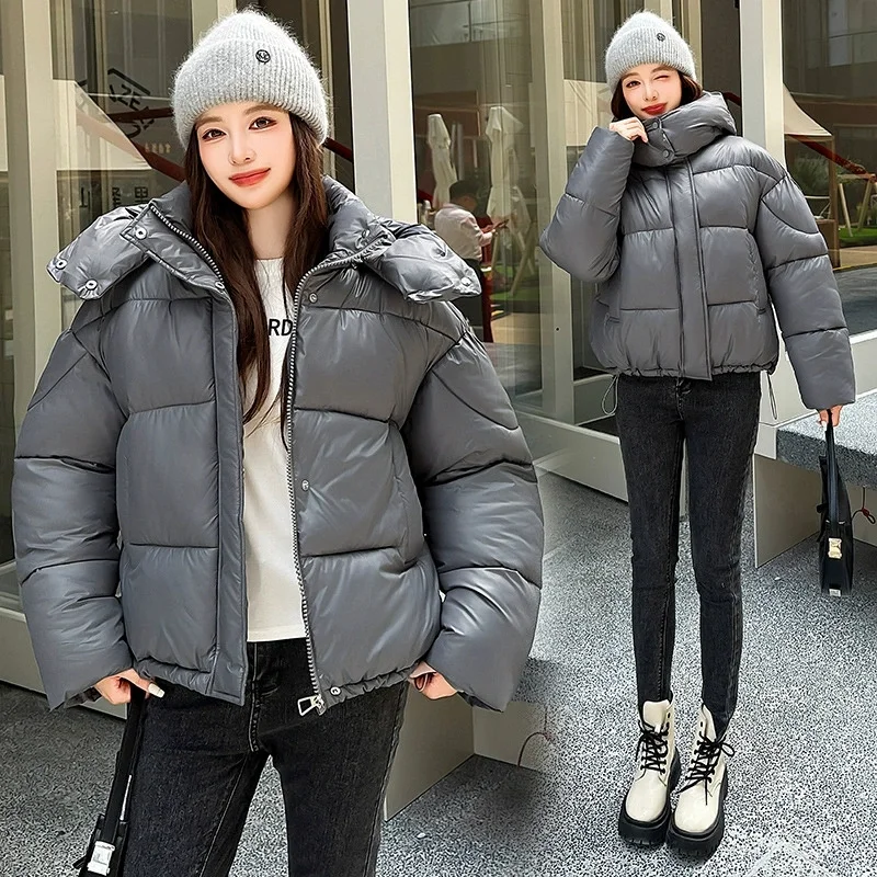 

2025 Winter Women Thicke Cotton Coat Loose Hooded Puffer Jacket New Cropped Down Cotton Padded Coat Female Parkas Outwear