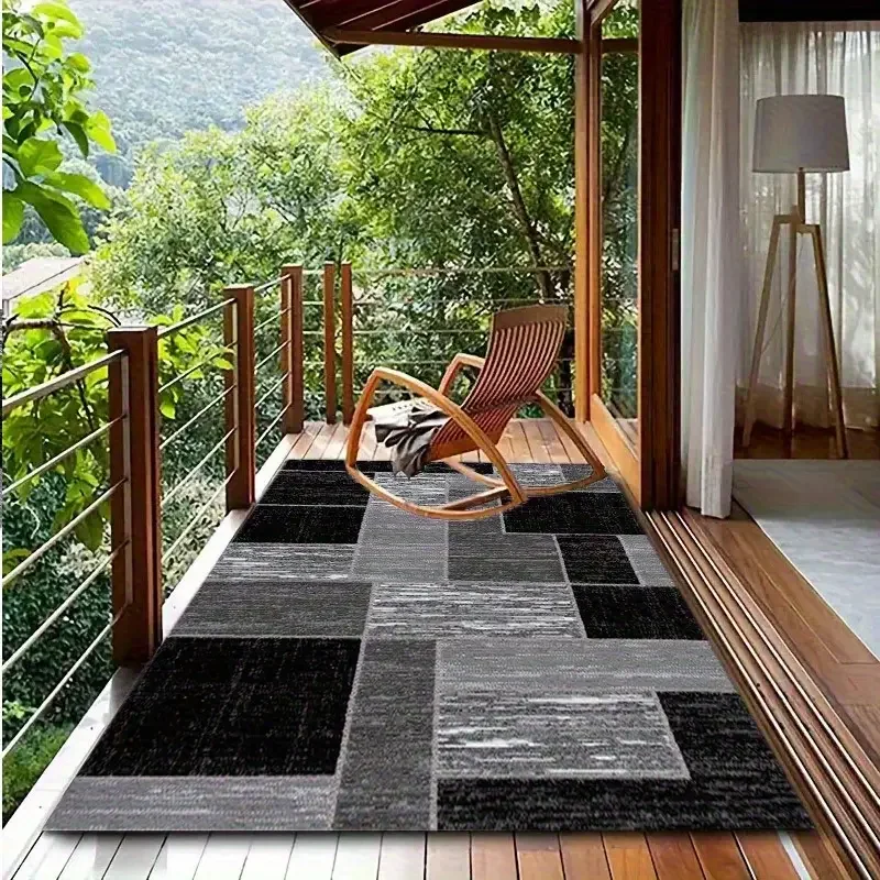 كبير أسود رمادي نمط هندسي منطقة في الهواء الطلق حصيرة شرفة حمام السباحة ساحة دائم مستطيلة الكلمة حصيرة التصميم الحديث في الهواء الطلق