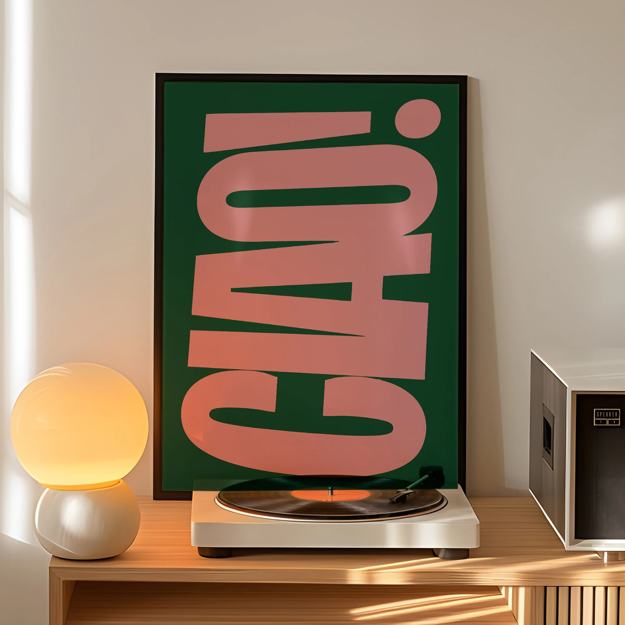 Retro-Stil, dunkelgrün und hellrosa, italienischer Ciao-Wandkunstdruck, Leinwandgemälde, Poster, Bild für Wohnzimmer, Schlafzimmer, Heimdekoration