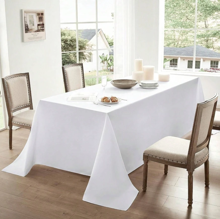 10PCS disposable white rectangular tablecloths, elegant and durable - splash-proof, wrinkle-resistant, washable polyester tablec