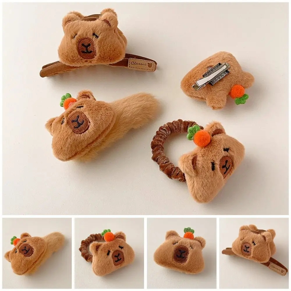 Hair Accessories Flocking Capybara Hair Ring Kawaii Sweet Plush Claw Clip Funny Animal Cartoon Duckbill Clip Kids