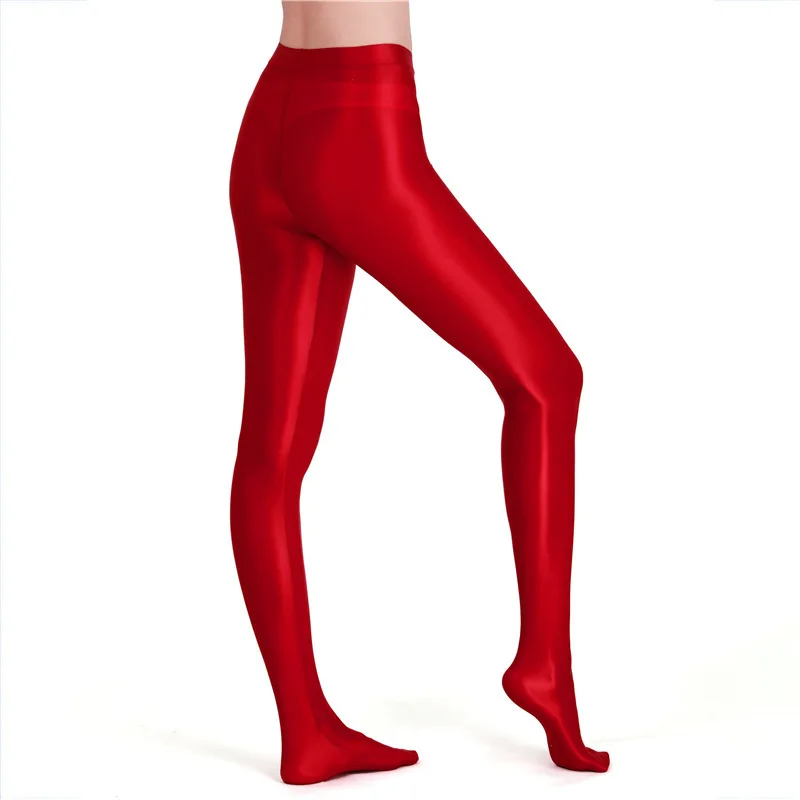 Zipper crotch glossy satin silk women high waist tights leggings pantyhose Fitness see through sports yoga pants