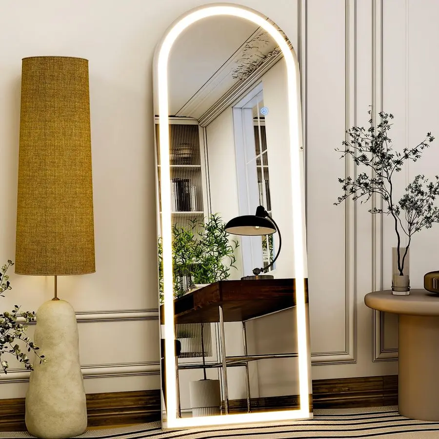 

20x56 Arched LED Full Length Mirror with Lights Wall Mounted or Standing Full Body Mirror for Bedroom Cloakroom Dim Customizable