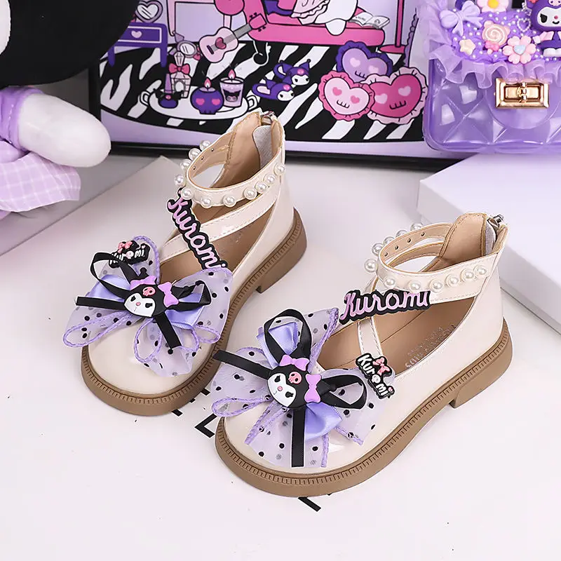 Sapatos de menina kuromi sanrio princesa sapatos dos desenhos animados couro respirável primavera verão kawaii versátil moda crianças sapatos esportivos