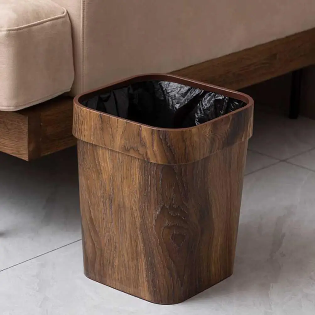 Wood Grain Trash Can, Slim Plastic Wastebasket Garbage Container Bin for Bathroom and Kitchen