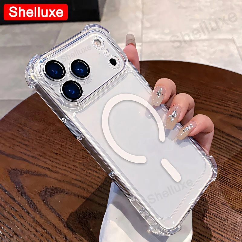 Funda magnética transparente con armadura para iPhone 17 Pro Max, esquinas reforzadas de lujo