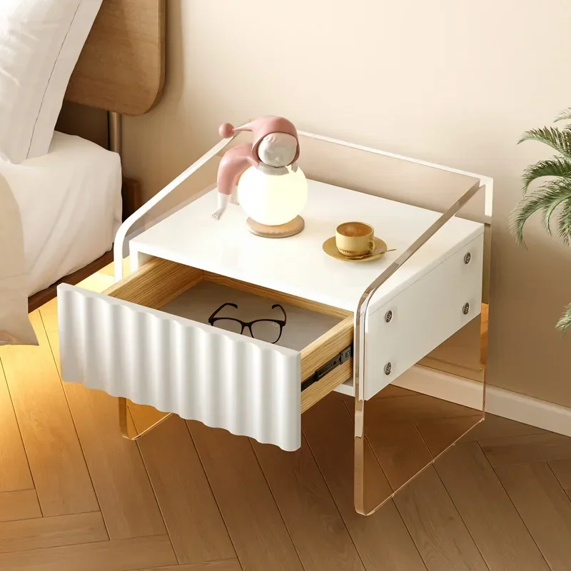 Cream Style Bedside Table Acrylic Transparent Bedside Cabinet Narrow Cabinet French Suspension Mesa De Cabeceira Furniture KMNS