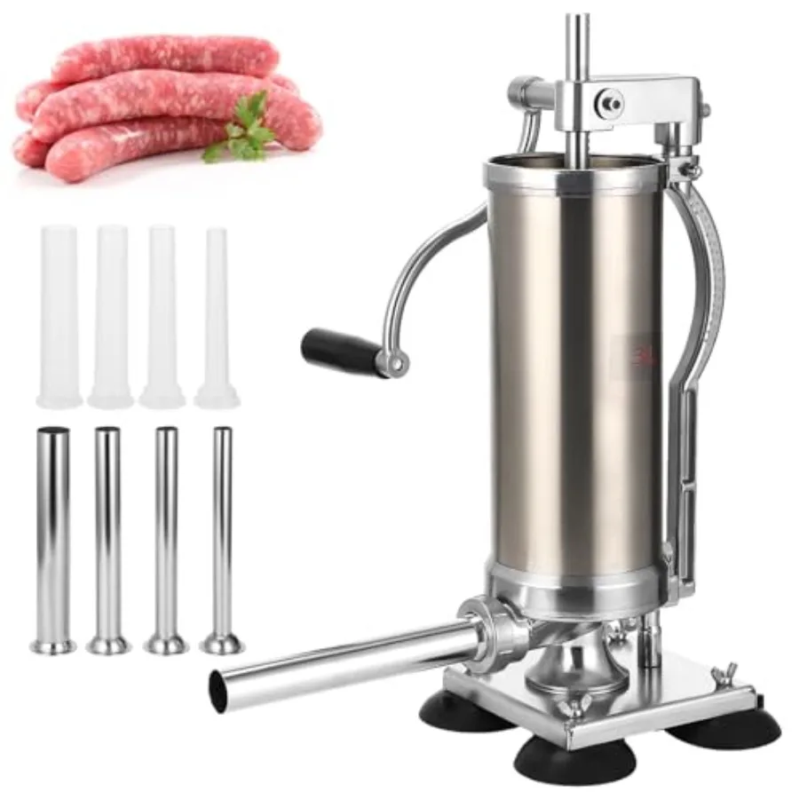 

3L Sausage Stuffer with Hand Crank Vertical Sausage Stuffer Machine Stainless Steel Meat Filling Machine with 8 Tubes Suction C