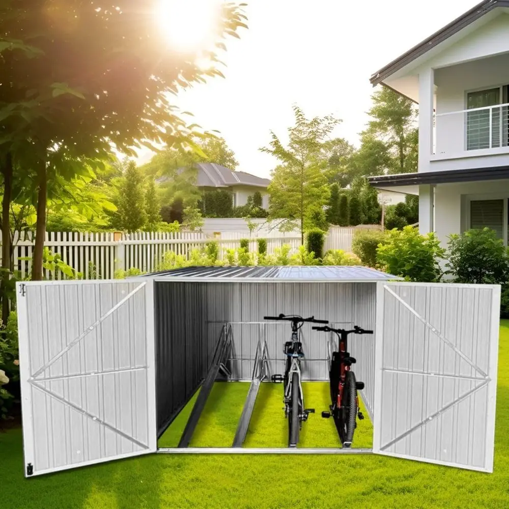 Steel Outdoor Bike Shelter, Weatherproof Storage for 4 Bicycles, Includes Anchor Kit, Suitable for Garden and Backyard