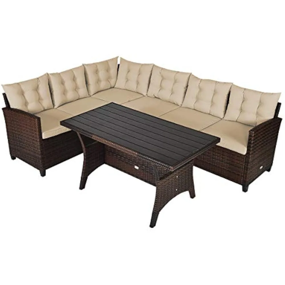 

Комплект мебели для патио из 3 предметов, плетеный диван из ротанга с подушками для сиденья и спинки, набор для бесед ручного плетения с кофе