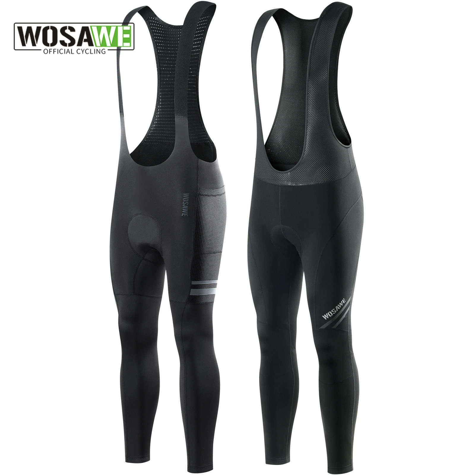 

WOSAWE Men's Winter Cycling Bib Pants 3D Padded Thermal Fleece Warm Long Cycling Pants Bib Road Bike Tights Cold Weather