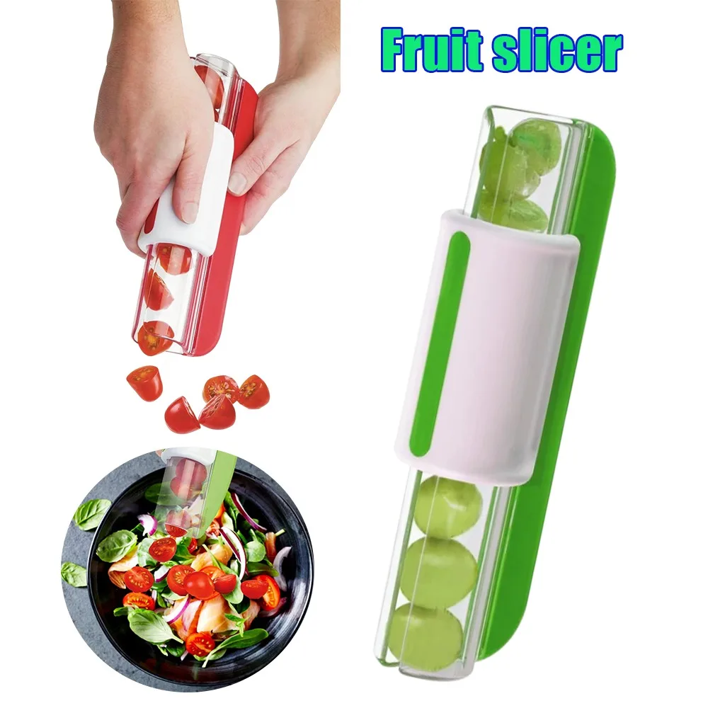 

Fast Cherry Tomato Grape Slicer Kitchen Gadget Multi Purpose Fruit Vegetable Cutter One Push Stainless Steel Blade Handy Tool