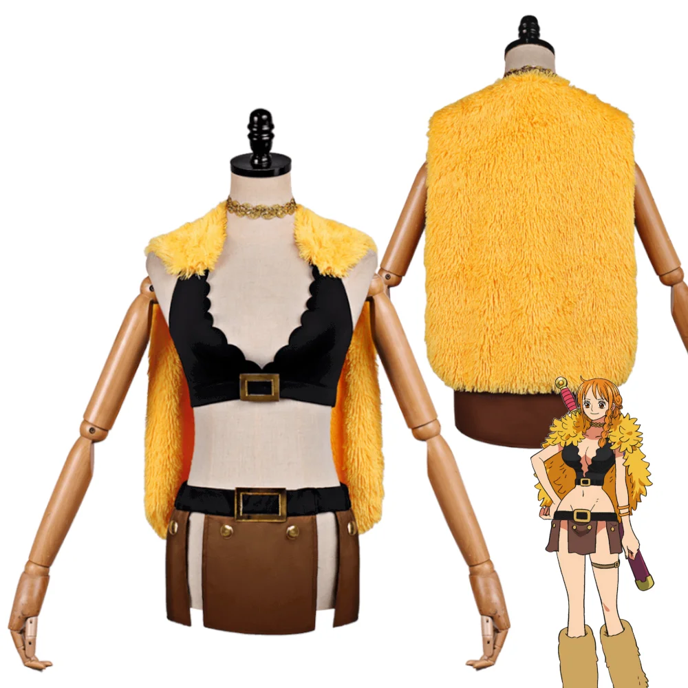 

Nami Cosplay Costume Elbaf Arc Viking Style Outfit Female Warrior Dress with Cloak Horns Hat Halloween Carnival Party Uniform